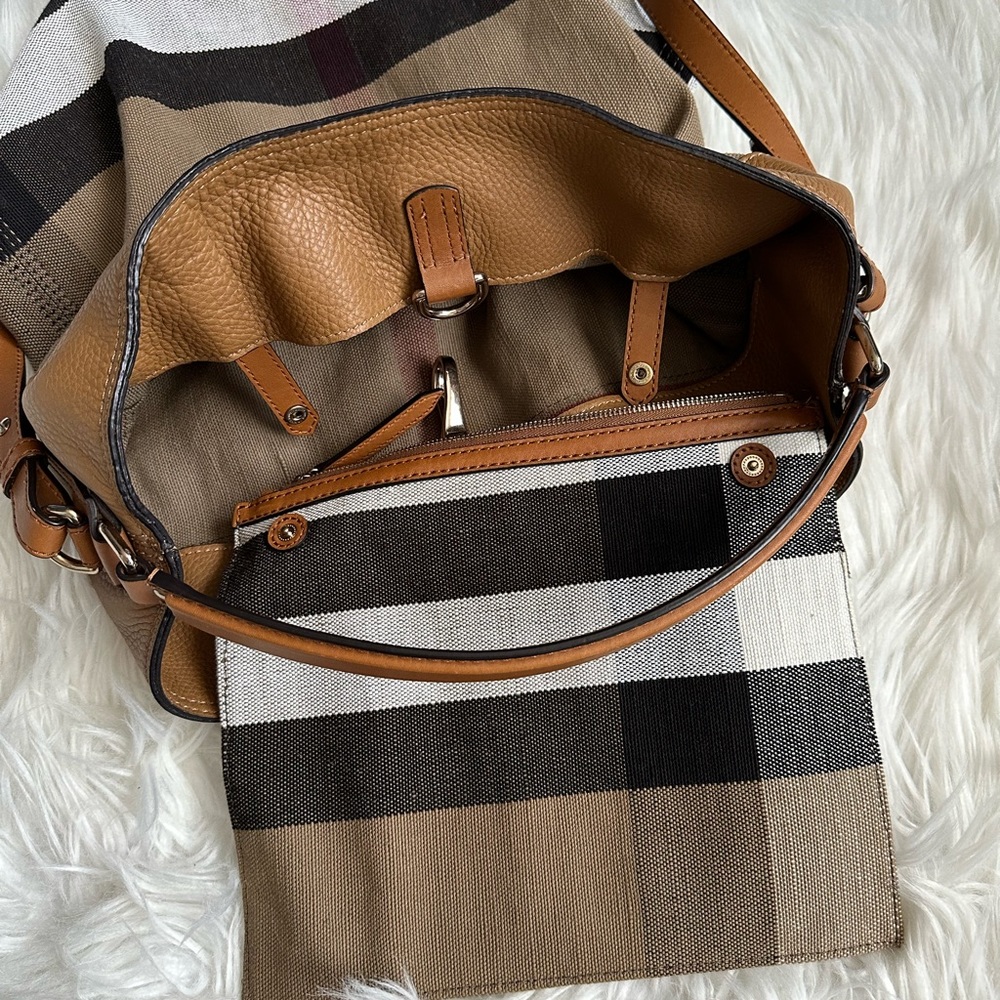 Burberry Ashby Tassel Medium Brown Canvas and Calfskin Leather Hobo Bag - Picture 12 of 16